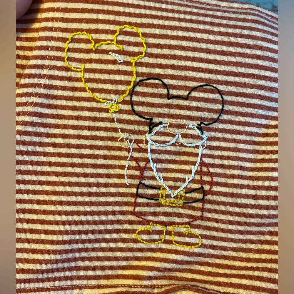 Disney Inspired Mickey Eared Gnome Embroidered Upcycled Lightweight Hoodie L